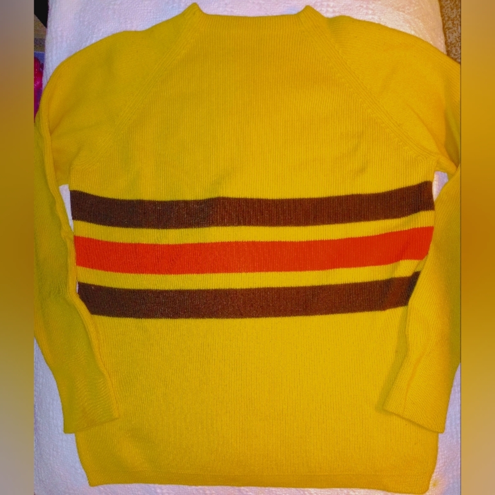 💘🍂 Yellow Vintage Sweater with Brown Stripes & Apricot Stripe